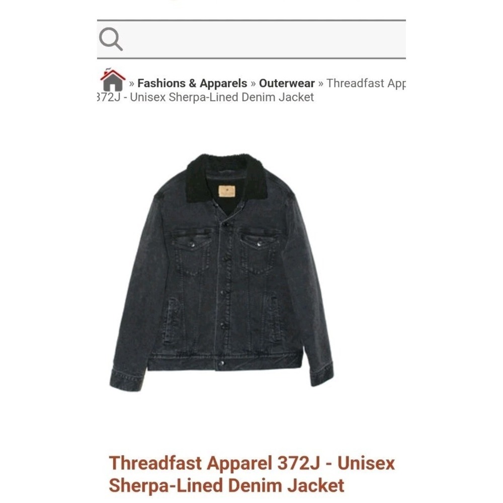 Lined Denim Jacket Threadfast Apparel 372J Unisex Sherpa Black Vintage Look XL